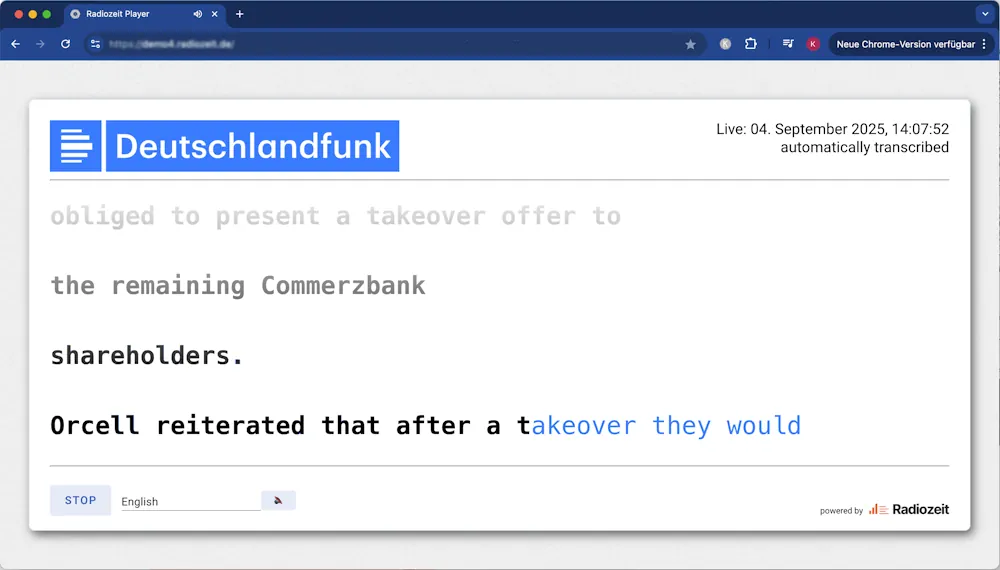 Screenshot der Readalong Radio Funktion